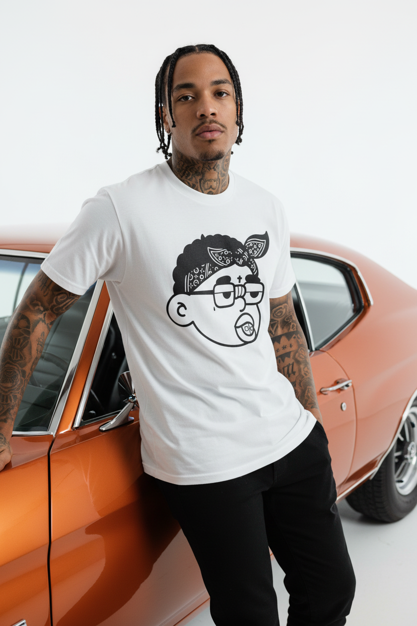 T-shirt sur mannequin avec voiture vintage