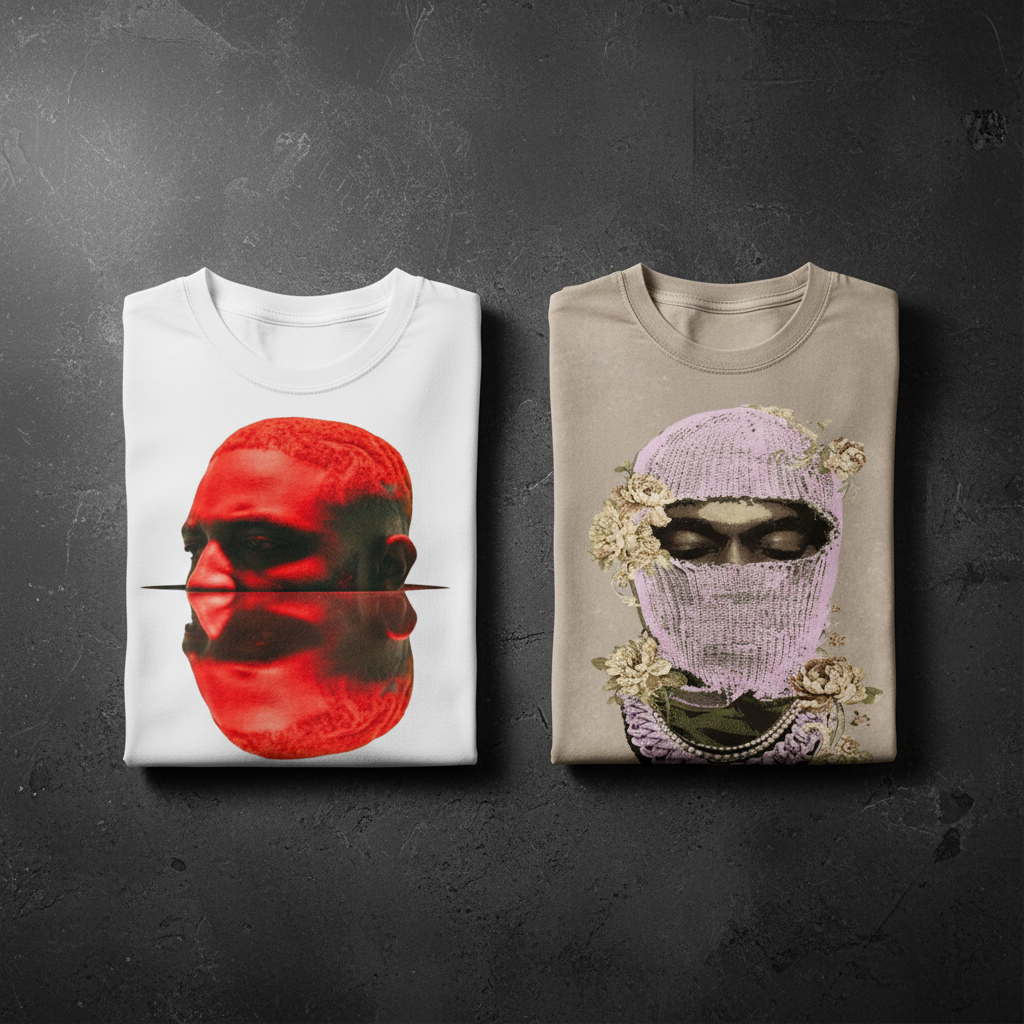 T-shirts pliés sur fond gris foncé